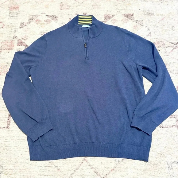 J McLaughlin Men's Navy Blue 1/4 Zip Mock Neck Cotton Pullover TATE Sweater XL - Picture 9 of 14